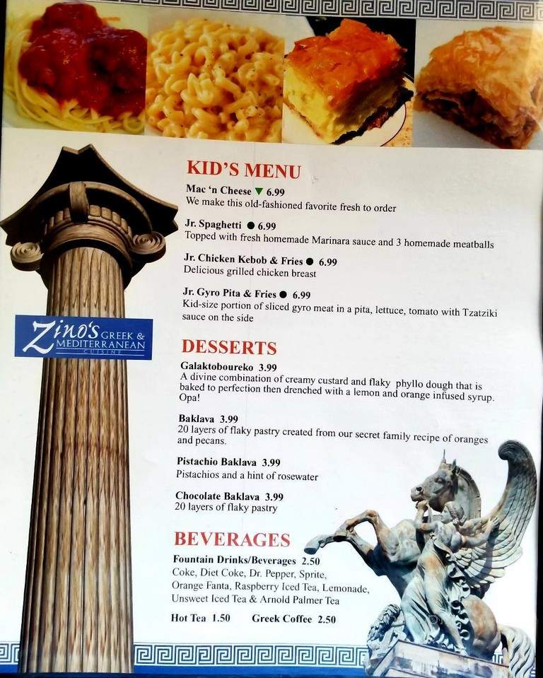 Menu of Zino's Greek & Mediterranean Cuisine in El Paso, TX 79912