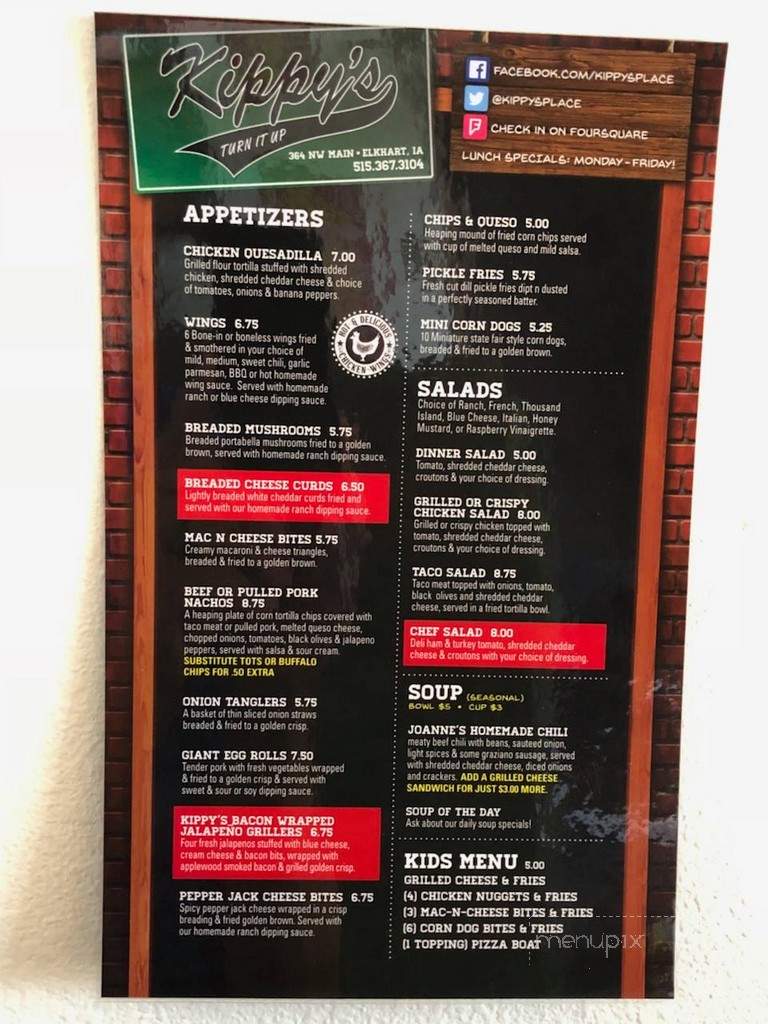 Kippys Place - Elkhart, IA menu_pic