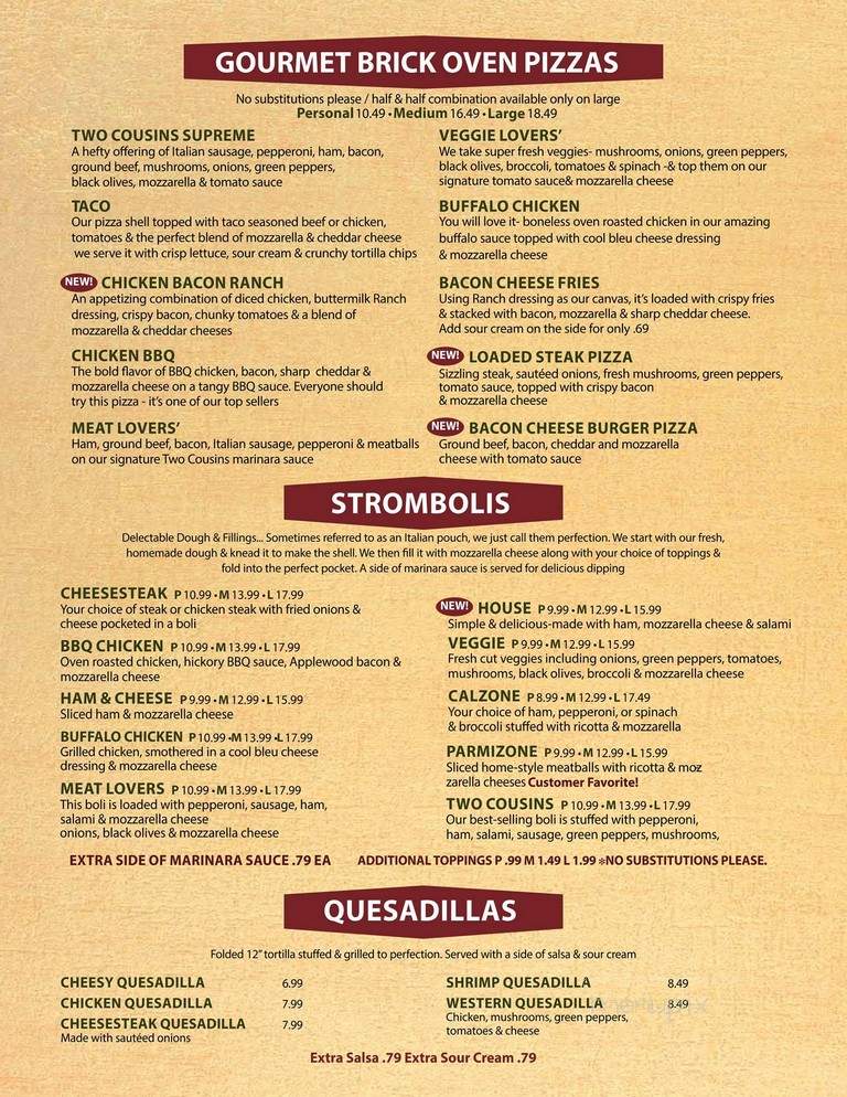 Two Cousins Pizza - Ephrata, PA menu_pic
