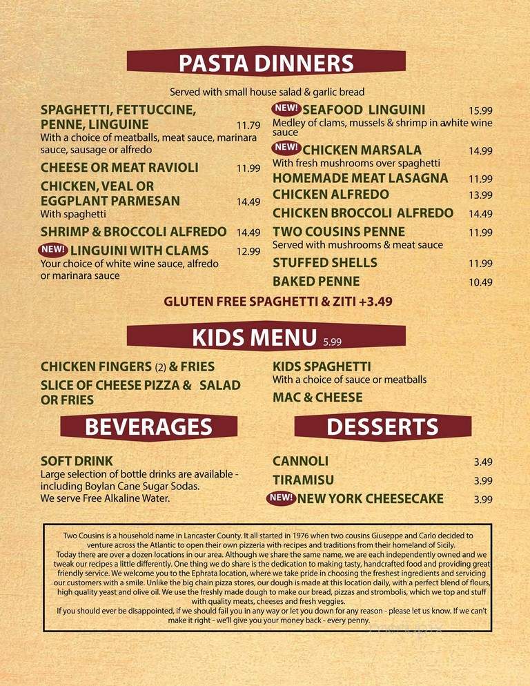 Two Cousins Pizza - Ephrata, PA menu_pic