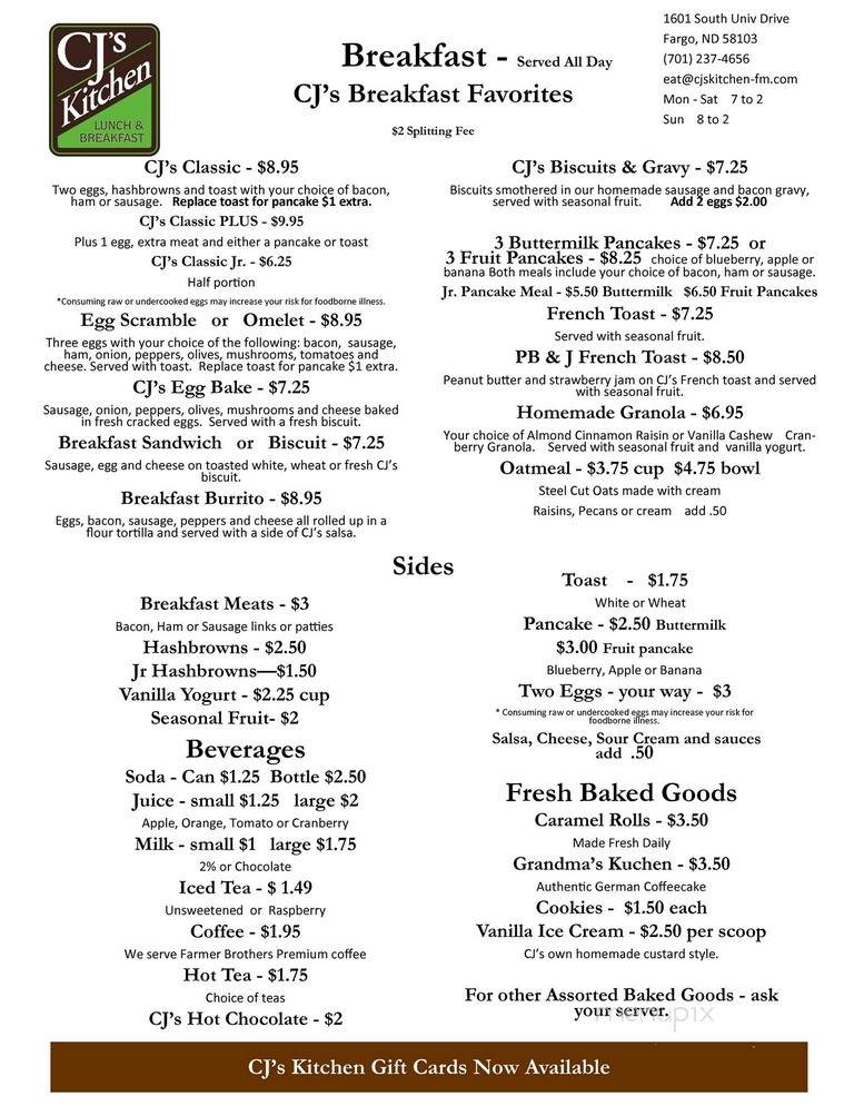 CJ's Kitchen - Fargo, ND menu_pic