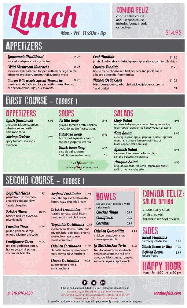 Cantina Feliz - Fort Washington, PA menu_pic