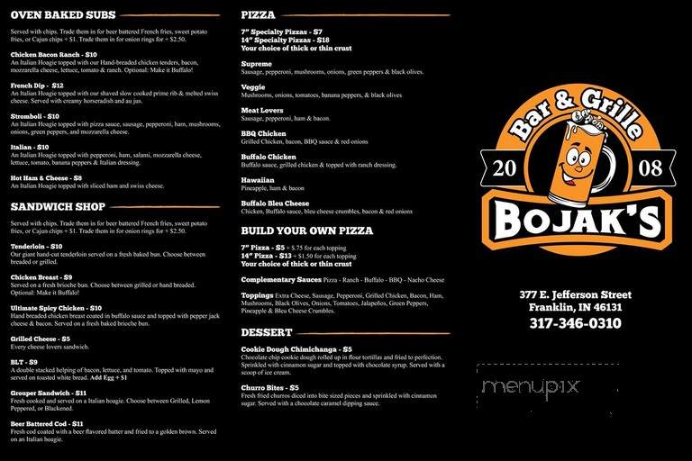 Bojak's Bar and Grille - Franklin, IN menu_pic