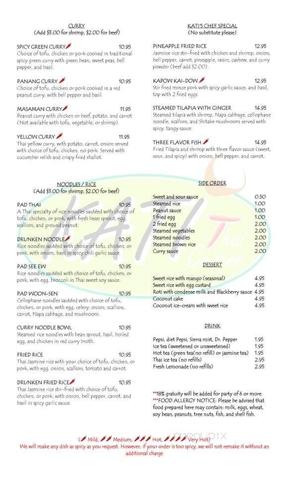 Kati Thai Cuisine - Gadsden, AL menu_pic