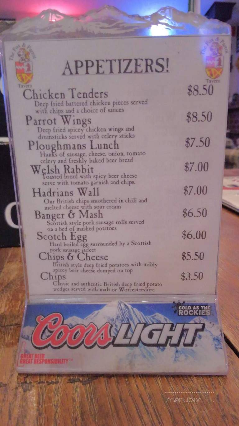 The Fox and Parrot - Gatlinburg, TN menu_pic