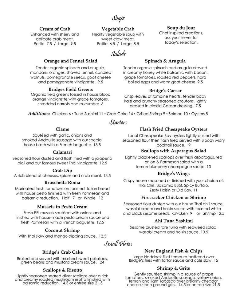 Bridges Restaurant - Grasonville, MD menu_pic