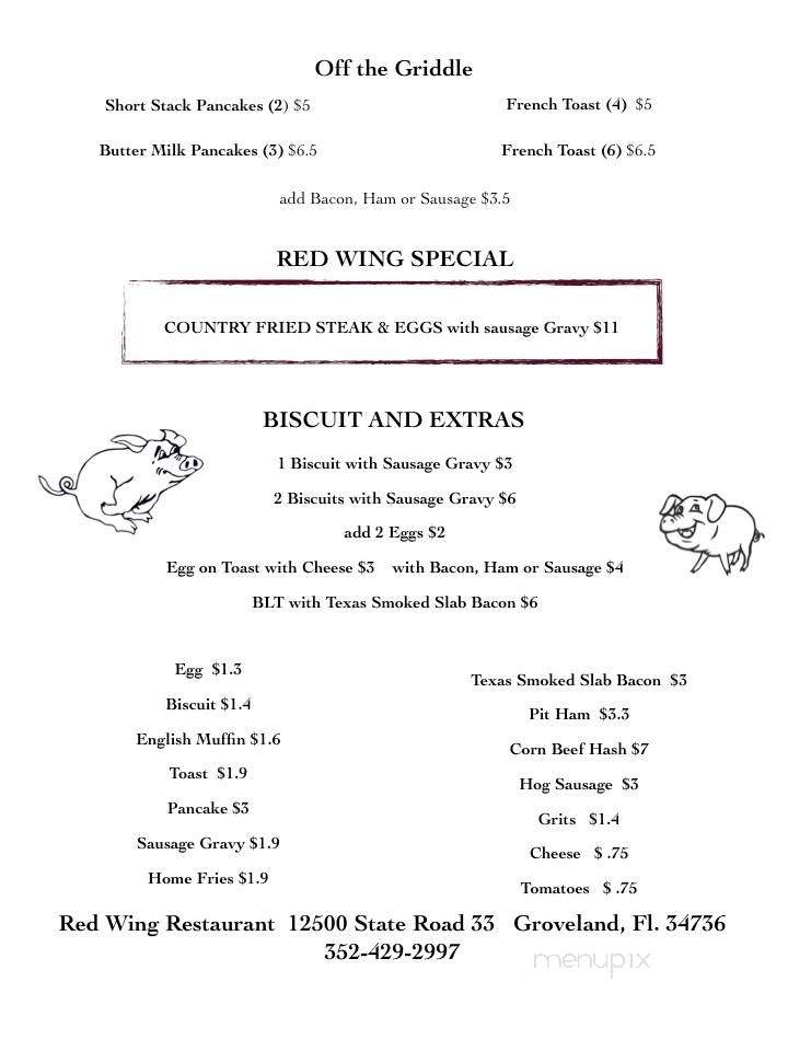 Red Wing Restaurant - Groveland, FL menu_pic