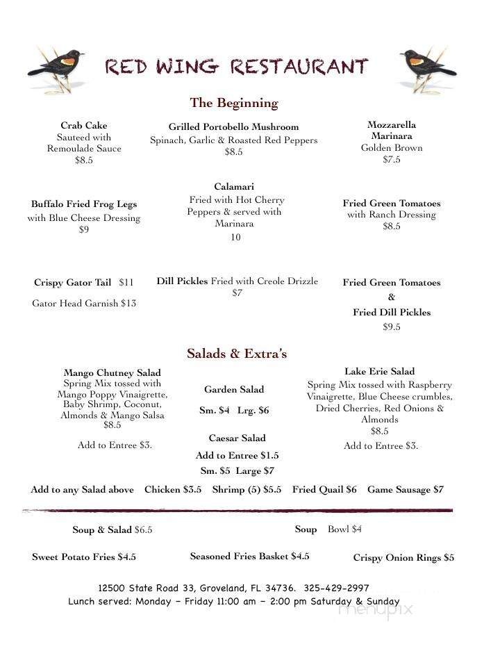 Red Wing Restaurant - Groveland, FL menu_pic