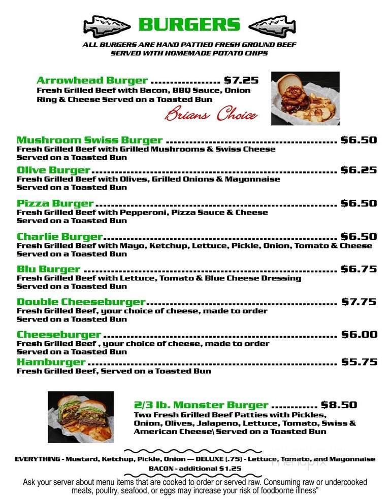 Arrowhead Bar Grill - Hartford, MI menu_pic