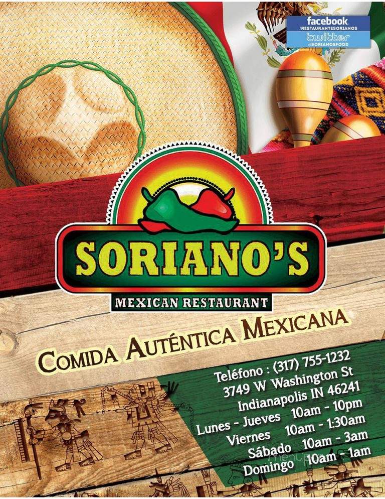 Soriano's Mexican Restaurant - Indianapolis, IN menu_pic