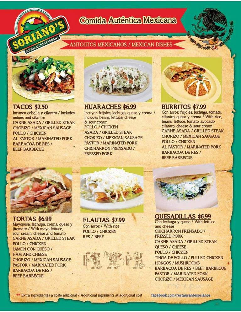 Soriano's Mexican Restaurant - Indianapolis, IN menu_pic