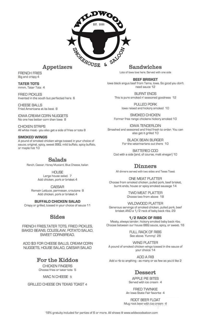 Wildwood Smokehouse Saloon - Iowa City, IA menu_pic