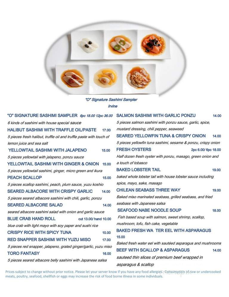 O Fine Japanese Cuisine - Irvine, CA menu_pic