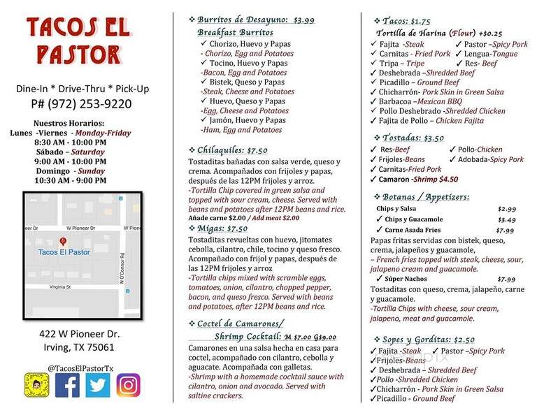 Tacos El Pastor - Irving, TX menu_pic
