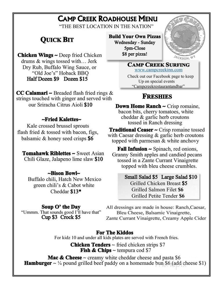 Camp Creek Inn - Jackson, WY menu_pic