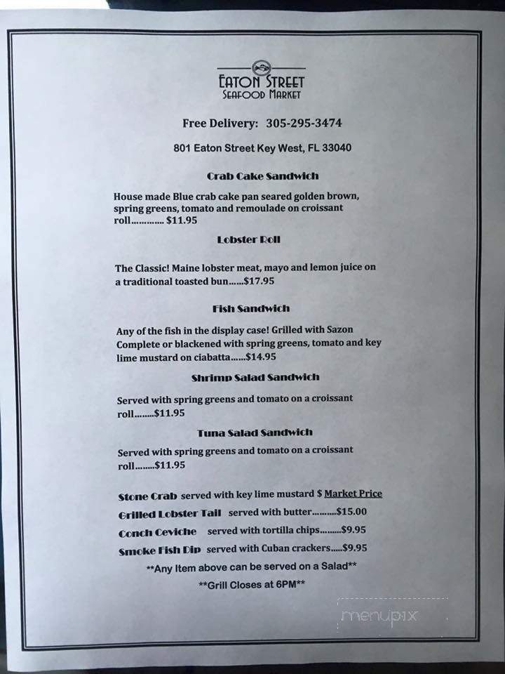 Eaton Street Seafood Market - Key West, FL menu_pic