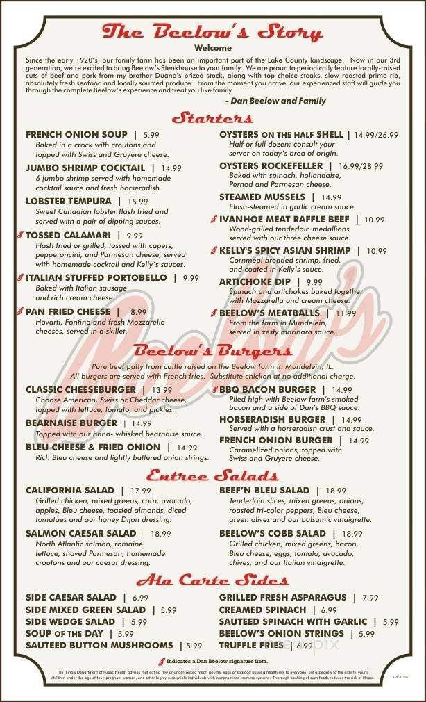 Beelow's Steakhouse - Lake Zurich, IL menu_pic