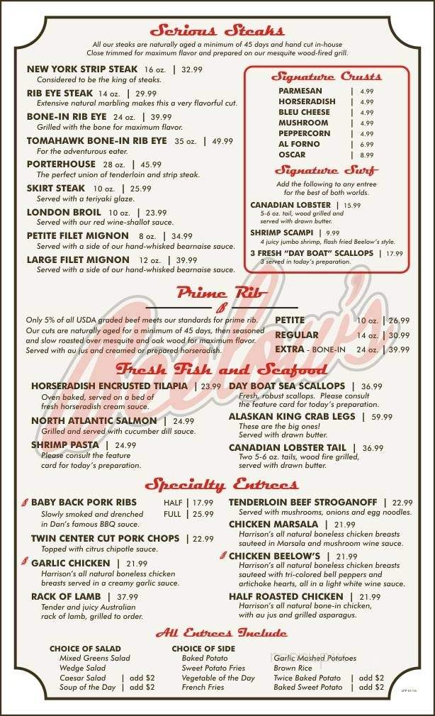 Beelow's Steakhouse - Lake Zurich, IL menu_pic