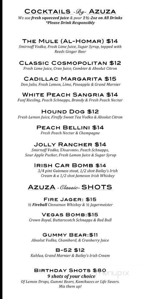 AzuzA Hookah Lounge Tapas Cafe - Las Vegas, NV menu_pic