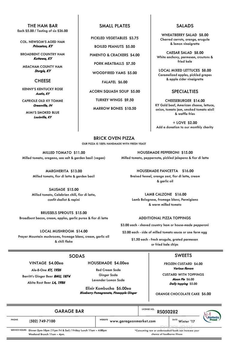 Garage Bar - Louisville, KY menu_pic