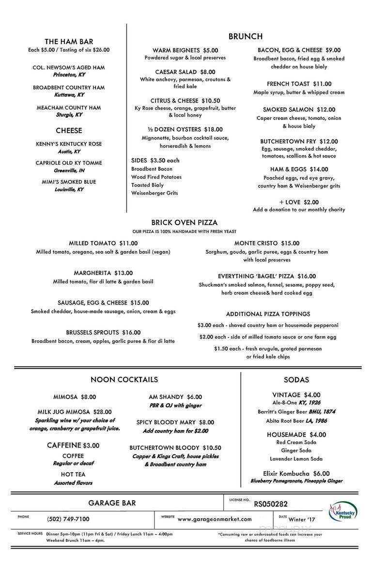 Garage Bar - Louisville, KY menu_pic