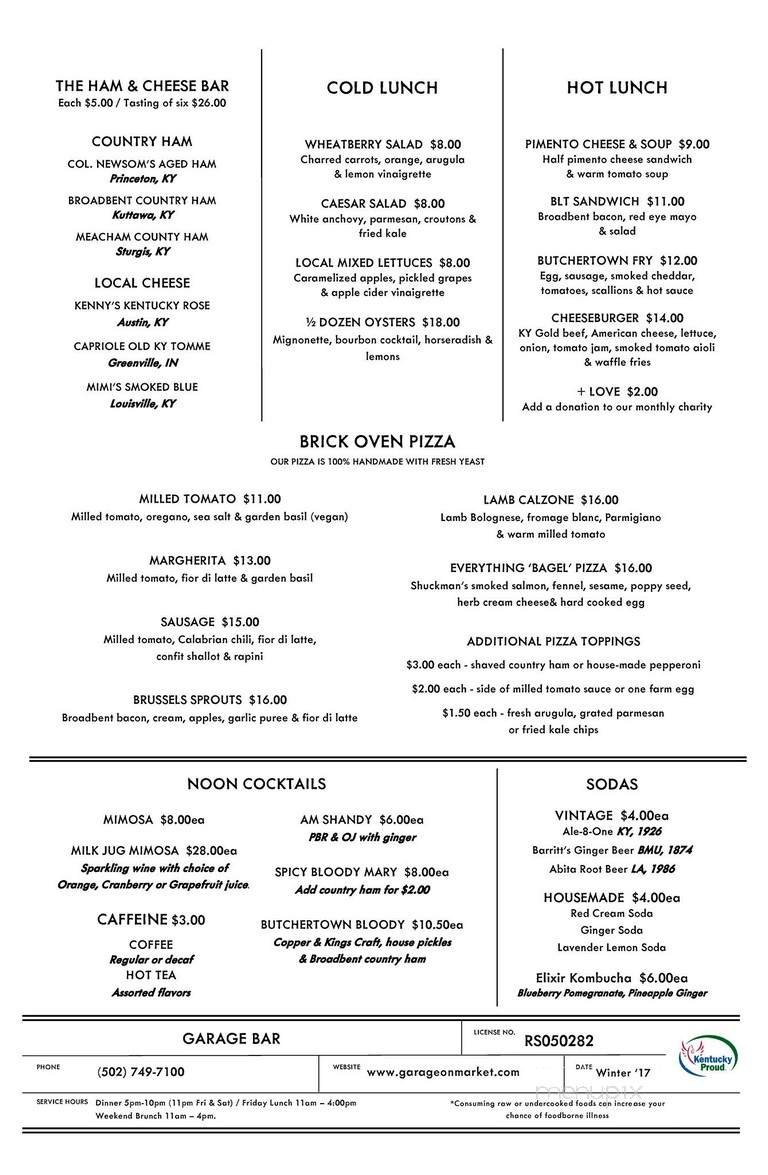 Garage Bar - Louisville, KY menu_pic