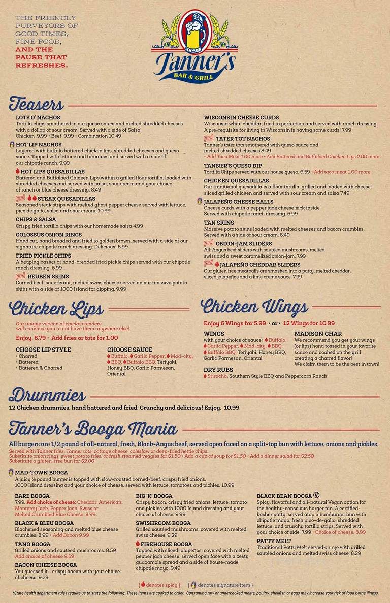 Tanner's Bar and Grill - Middleton, WI menu_pic