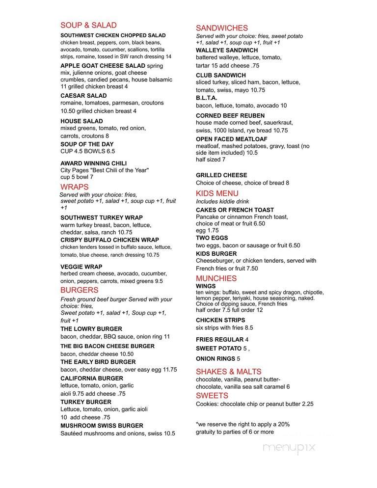 Lowry Cafe - Minneapolis, MN menu_pic