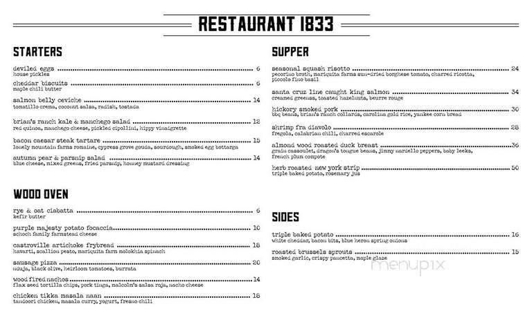 Restaurant 1833 - Monterey, CA menu_pic
