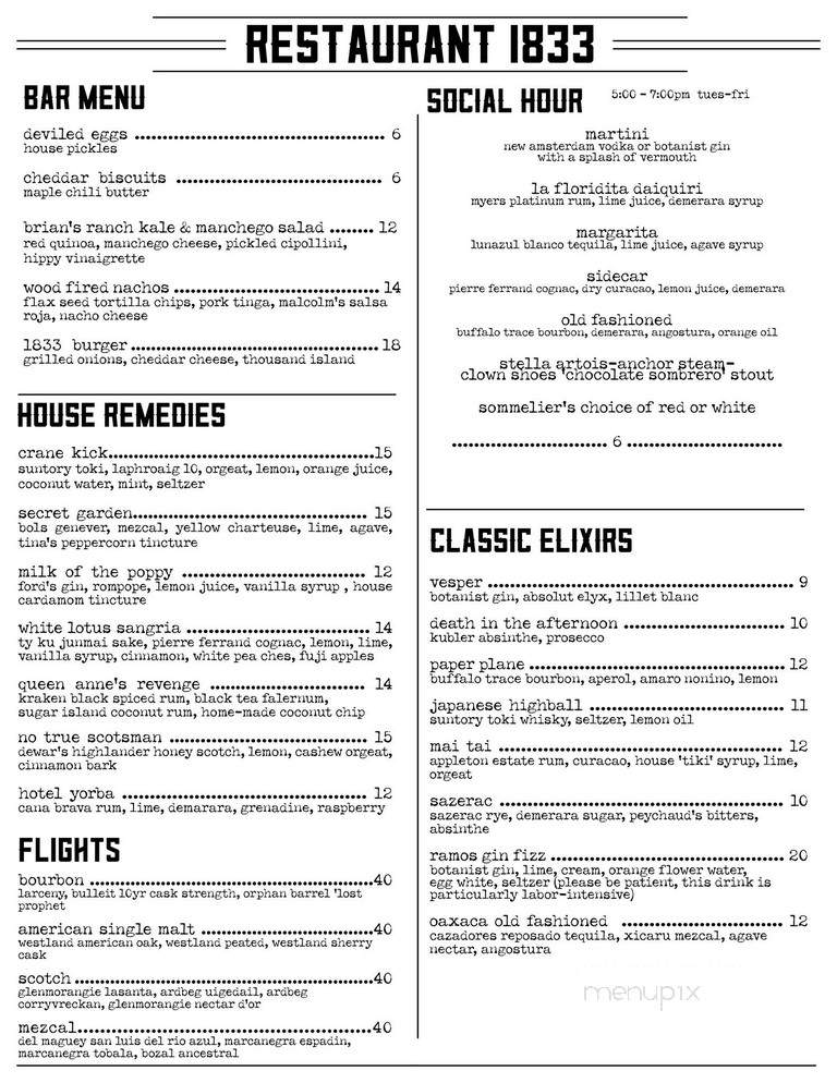 Restaurant 1833 - Monterey, CA menu_pic