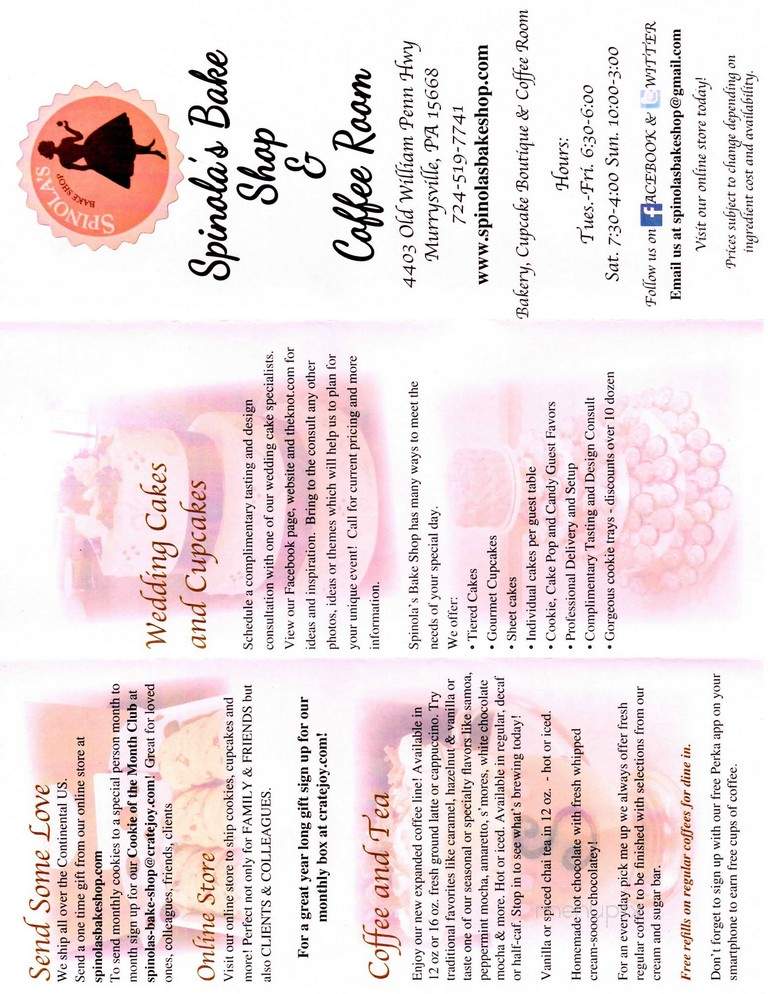Spinolas Bake Shop - Murrysville, PA menu_pic