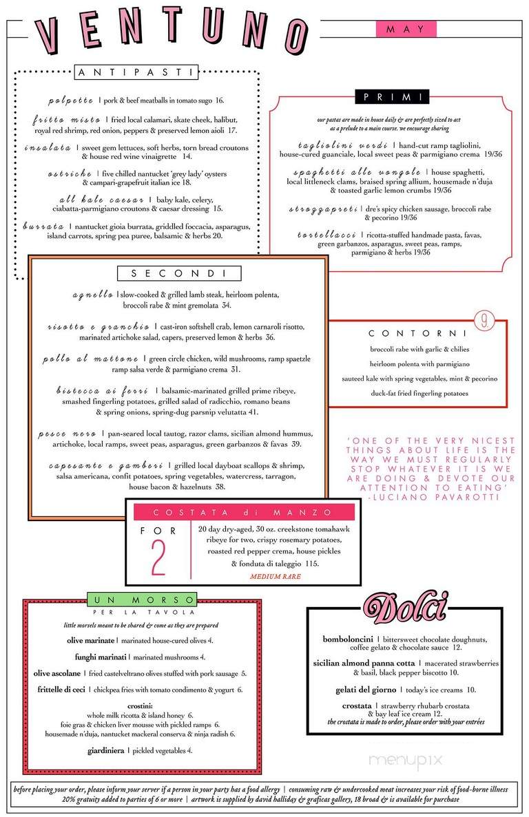Ventuno - Nantucket, MA menu_pic