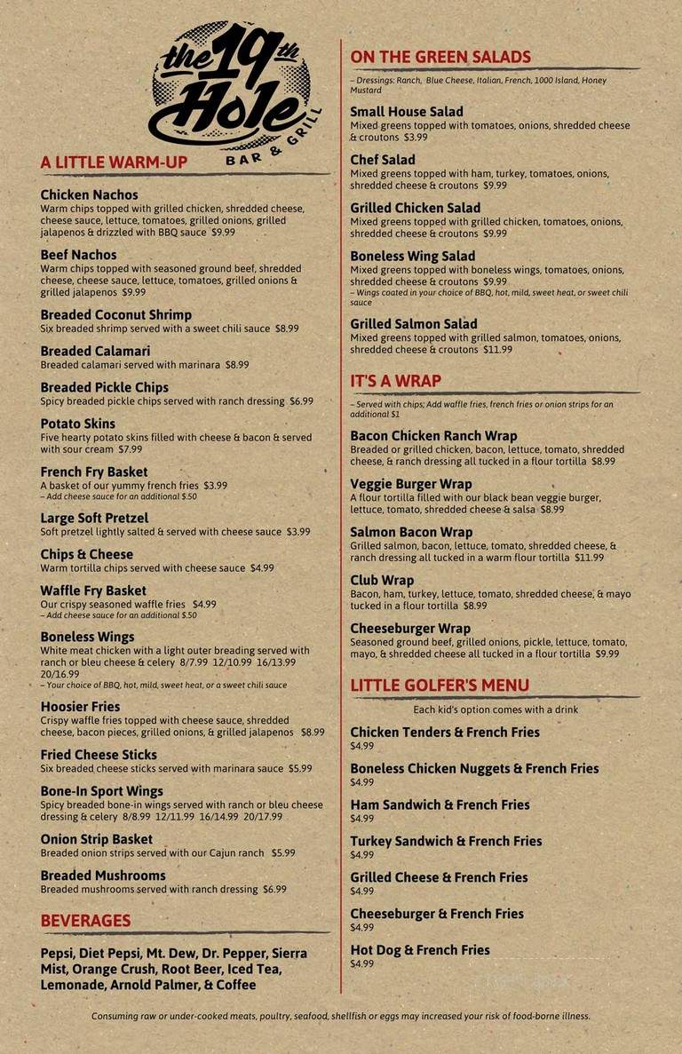 The 19th Hole Sports Bar Grille at Salt Creek Gol... - Nashville, IN menu_pic