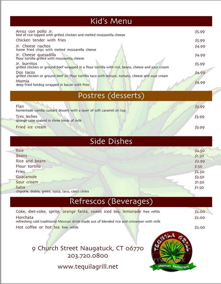 Tequilla Grill - Naugatuck, CT menu_pic