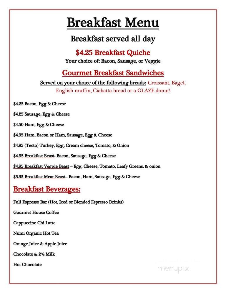 Bayside Bakery - North Bend, OR menu_pic