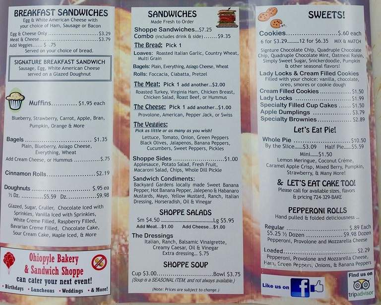Ohiopyle Bakery and Sandwich Shoppe - Ohiopyle, PA menu_pic