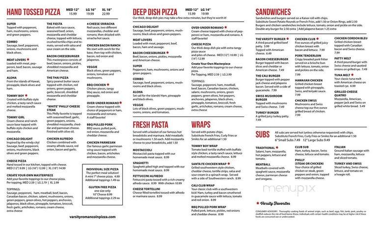 Varsity Sports Cafe and Roman Coin Pizza - Omaha, NE menu_pic
