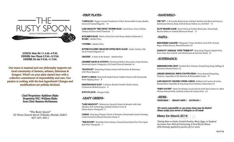 The Rusty Spoon Restaurant - Orlando, FL menu_pic