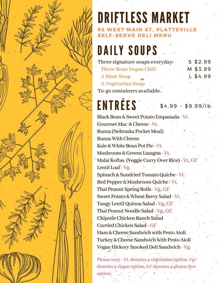 Driftless Market - Platteville, WI menu_pic