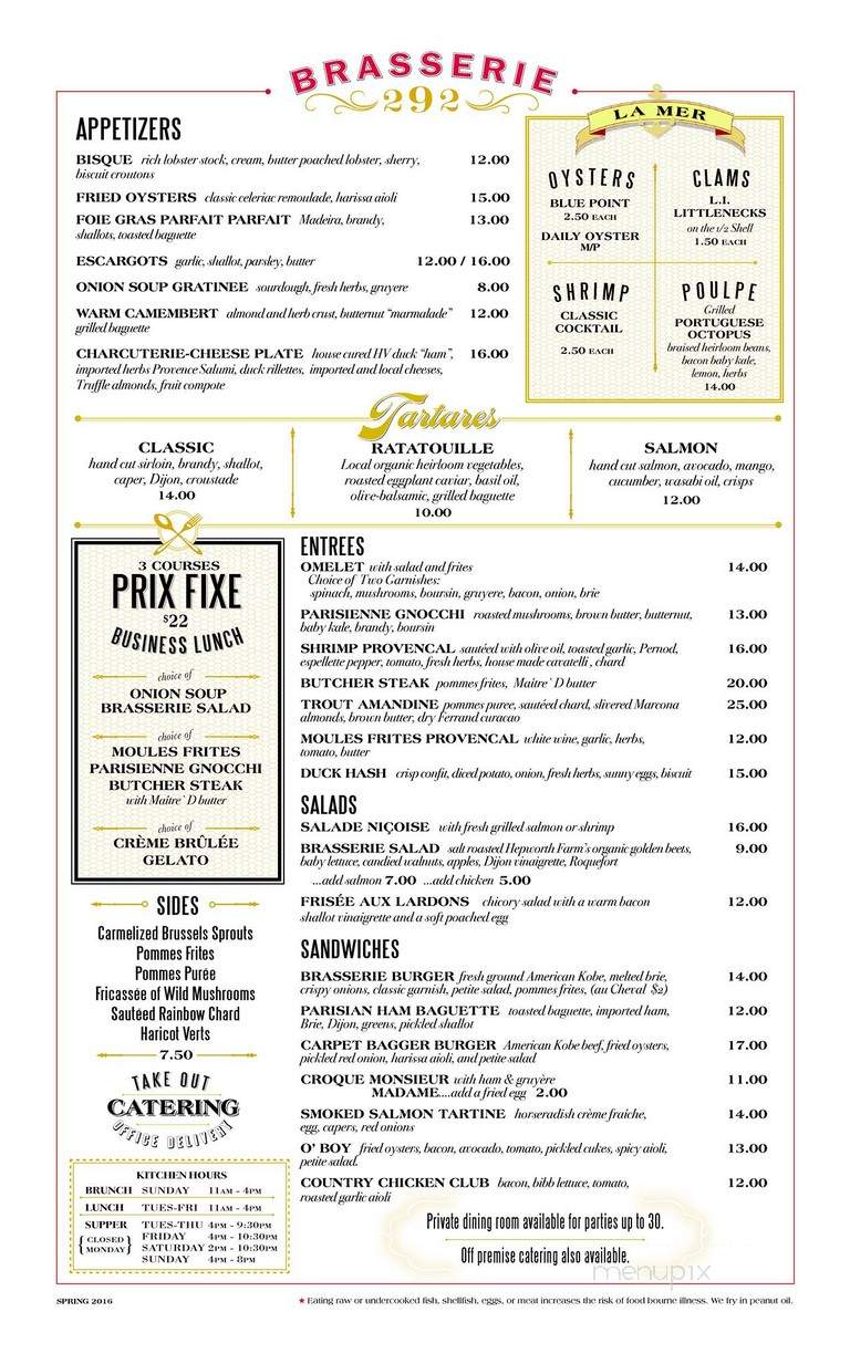 Brasserie 292 - Poughkeepsie, NY menu_pic