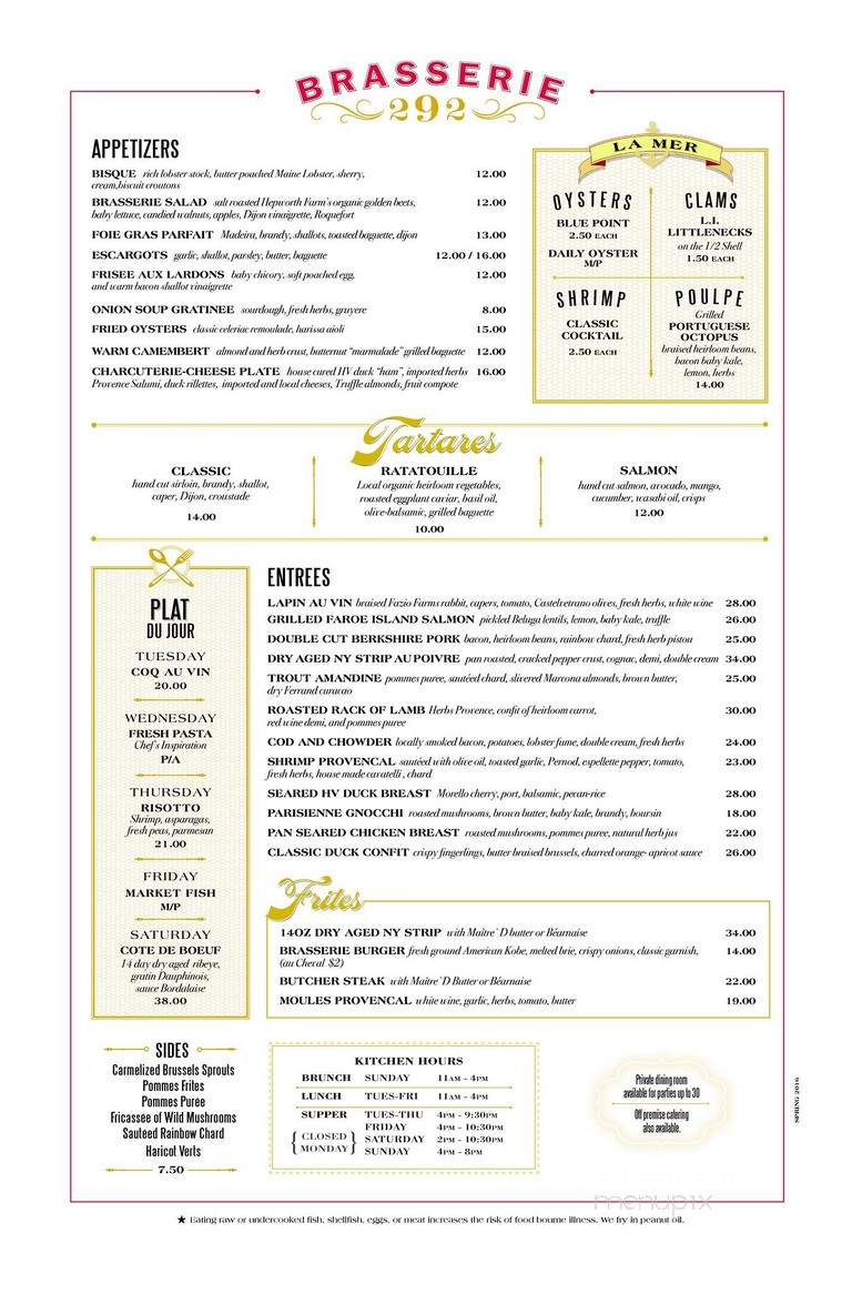Brasserie 292 - Poughkeepsie, NY menu_pic