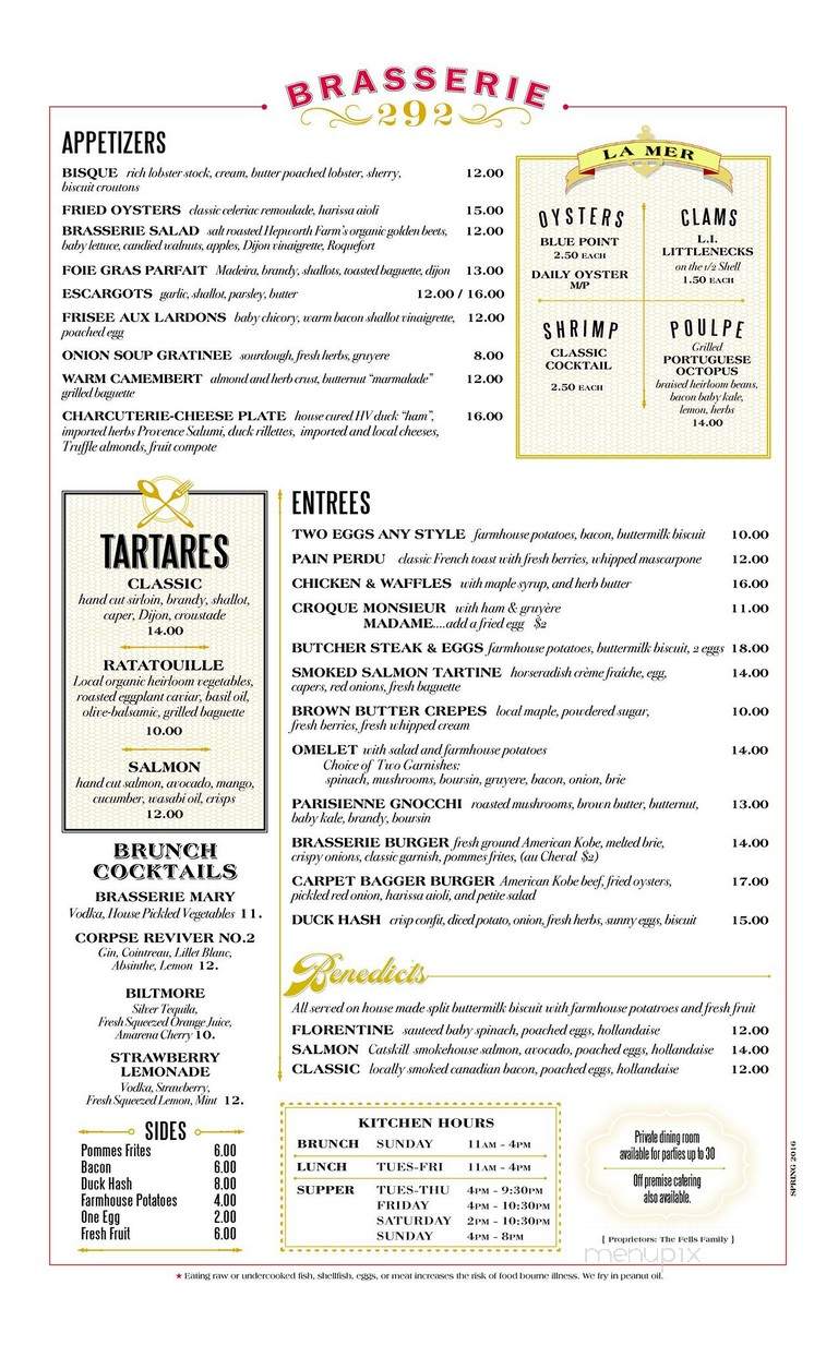 Brasserie 292 - Poughkeepsie, NY menu_pic