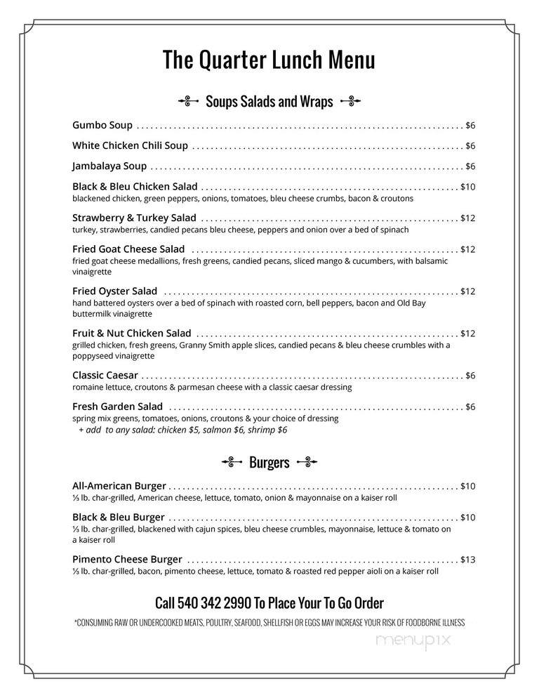 The Quarter - Roanoke, VA menu_pic