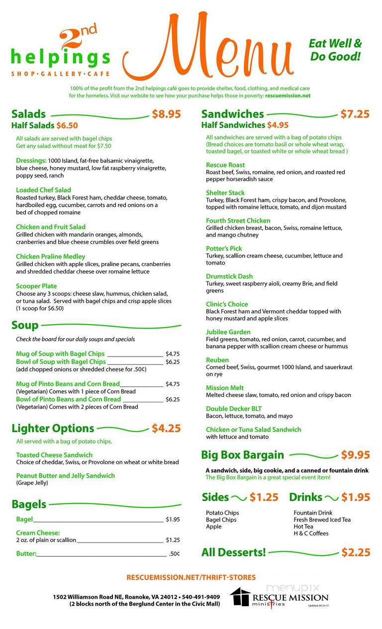 2nd Helpings Cafe - Roanoke, VA menu_pic
