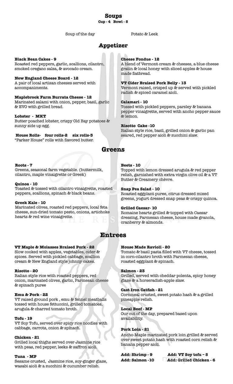 Roots the Restaurant - Rutland, VT menu_pic