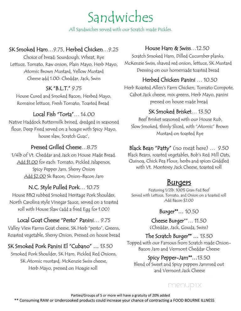 Scratch Kitchen - Salem, MA menu_pic