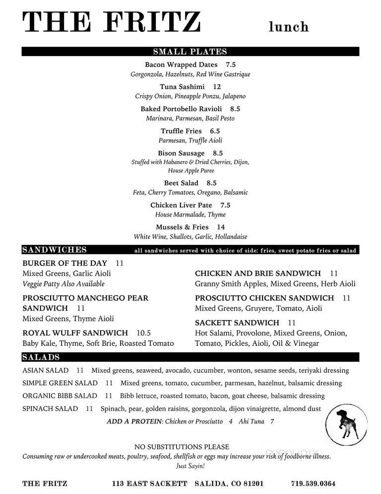 The Fritz - Salida, CO menu_pic