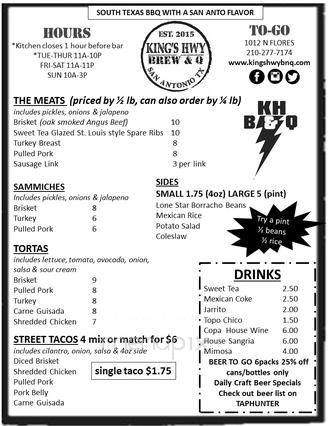 Kings Bar B Que - San Antonio, TX menu_pic