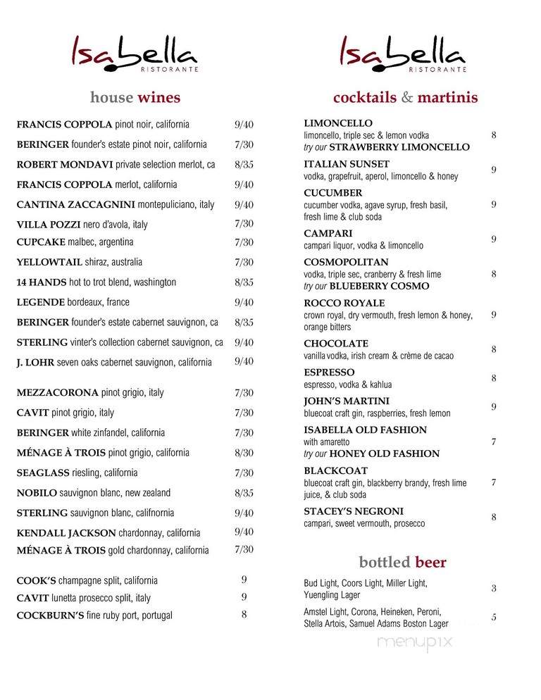Isabella Restaurant and Cocktail Loynge - Selinsgrove, PA menu_pic