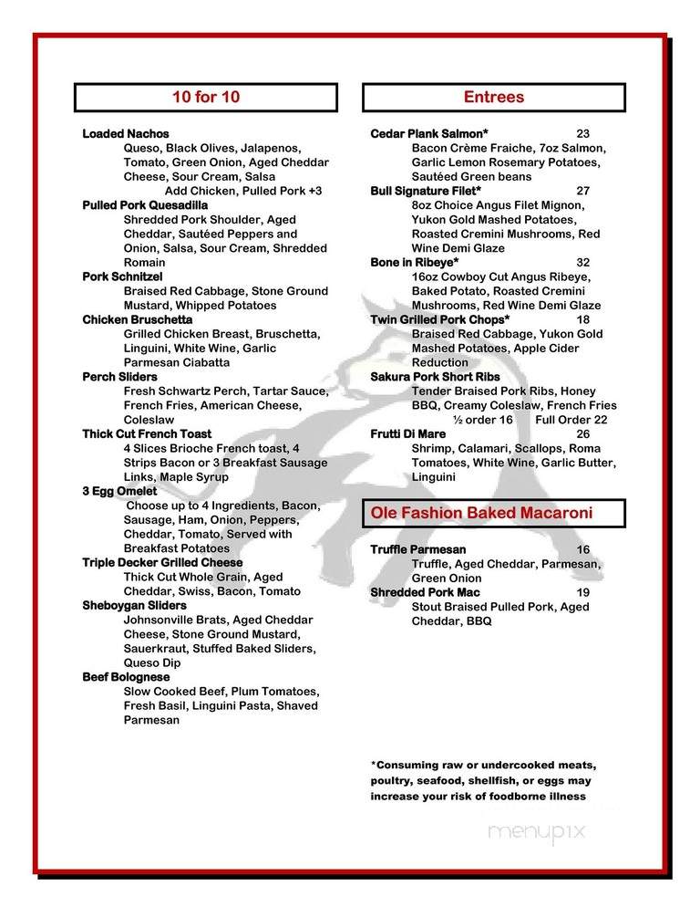 The Bull at Pinehurst Farms - Sheboygan Falls, WI menu_pic